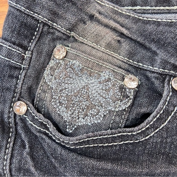 TOUCH Me jeans crystal embellishments flap pockets low rise ripped size 11-12 - Picture 6 of 14